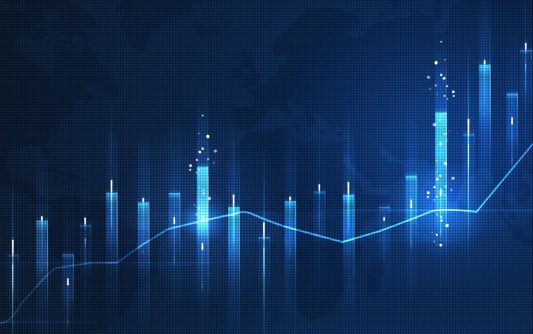 Market chart of business increase stock graph or investment financial data profit on growth money diagram background with success diagram exchange information.